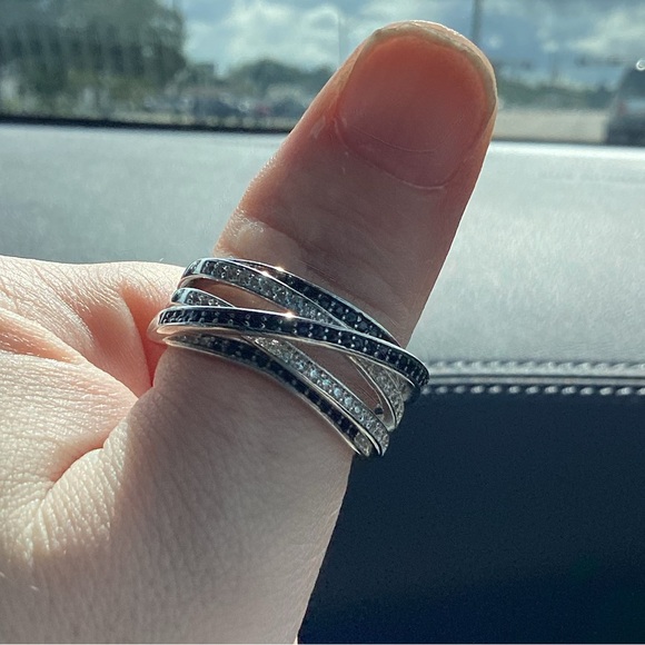 🖤Sterling Silver Black&White Cz Diamond Crisscross Stacked Ring - Picture 12 of 16